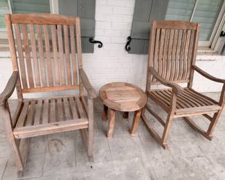 Teak outdoor chairs and side table