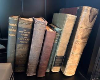 Antique leather-bound books, poetry and history
