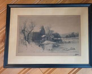Rob Shaw Original Etching of Mill Pond, Signed Remarqued