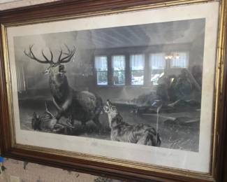 Thomas Landseer Stag at Bay Steel Engraving After Sir Edwin Landseer