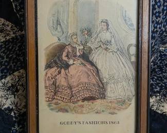 Framed Antique Godeys Ladys Book Fashion Plate