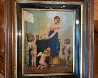 Antique Oil on Panel Replica of Menu De LAmour Loves Menu by Aubert