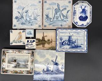 147 DelftBlueWindmillDutchSceneTileCollectionwithTrivets