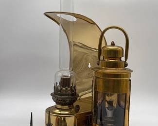 179 AntiqueBrassOilLampBrassLanternVintageOilerCollection