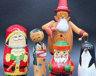189 SantaPenguinKokeshiDollCollectionwithRussianNestingDolls