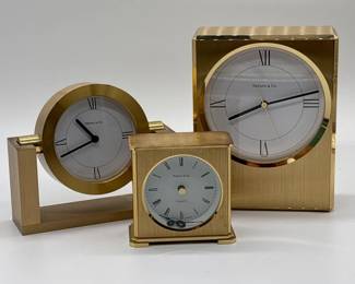 94 CollectionofThreeTiffanyCoDeskClocksIncludingBoxedExample