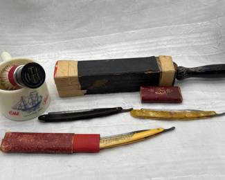 19 VintageStraightRazorsOldSpiceMugEverReadyShaveBrushLot