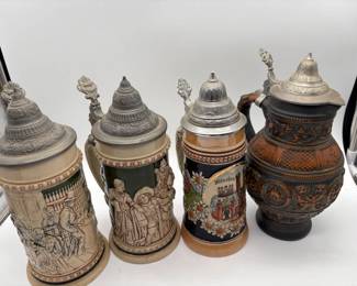 73 GermanBeerSteinCollectionMunichScenesOrnateReliefMugs