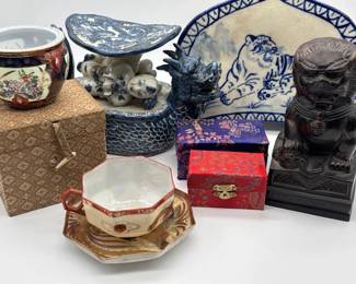 125 AsianDecorCollectionFooDogDragonStandPotteryBoxes
