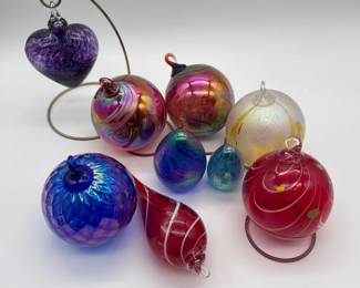 57 HandBlownArtGlassOrnamentsHeartsIridescentStudioLot