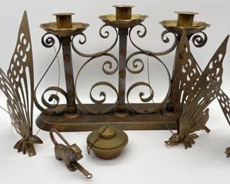 58 WroughtIronCandleHolderButterflyScreensBrassVesselLock