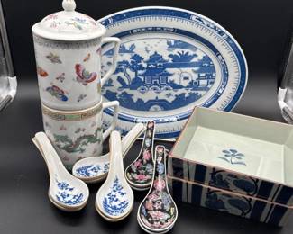 31 AsianPorcelainCollectionTeaCupsServingSpoonsPlatter