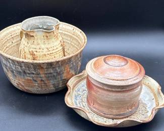 163 StudioPotteryBowlPitcherCoveredJarServingDishLot