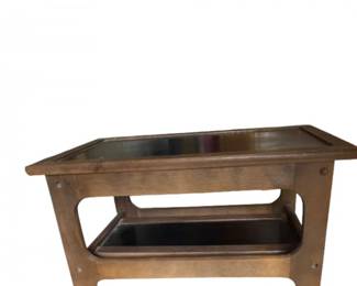 175 MidCenturyRollingCoffeeTablewGlassTopLowerShelf