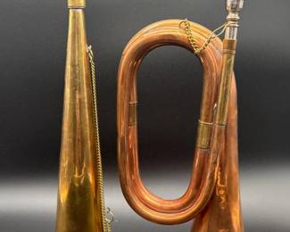 148 VintageBrassCopperHuntingBugleHornwithMouthpieceChain
