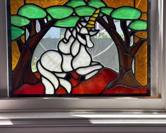 23 HandcraftedStainedGlassUnicornWindowPanelSuncatcher