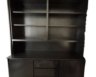107 LargeBlackBookcaseHutchStorageCabinetWorkspaceCenter