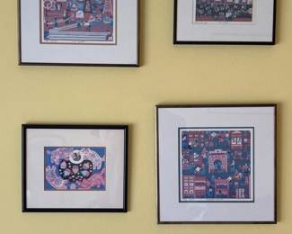 96 SignedFramedFolkArtPrintsbyEdBaynardSetofFour
