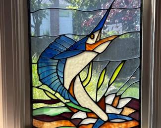 42 HandcraftedStainedGlassMarlinWindowPanelSuncatcher