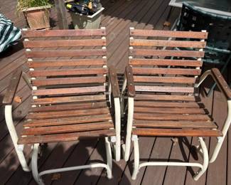 190 PairofOutdoorDeckChairswithWoodSlattedSeats