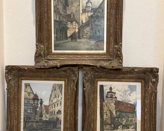 111 ThreeSignedEuropeanArchitecturalPrintsinOrnateFrames