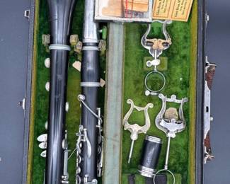 149 VintageClarinetwCaseReedsLyresAccessoriesMusicianLot