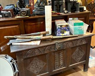 Antique English Jacobean-Style Carved Oak Coffer