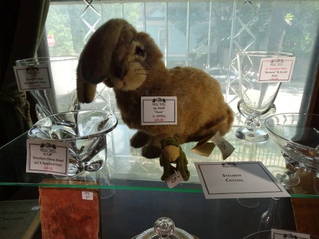 Newarly Life Size Seiff "Hare" w/ Selectioin of Vintage Steuben Crystal Bowls & Vases