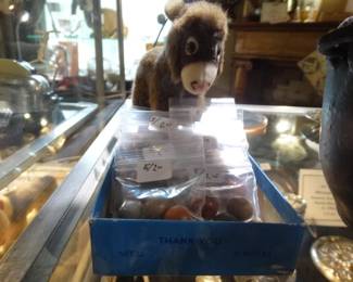 A Lovable Steiff Donkey - Bags of Antique Clay Marbles in Front