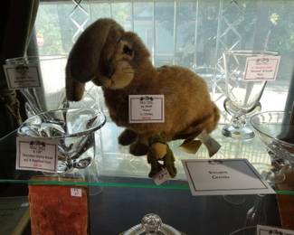 Newarly Life Size Seiff "Hare" w/ Selectioin of Vintage Steuben Crystal Bowls & Vases