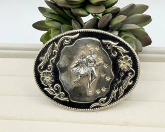 25 VintageSilverToneWesternStyleSquareDancingBeltBuckle