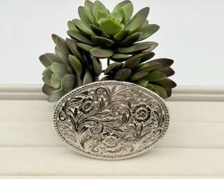 39 WesternFloralSwirlDesignSilverTonedBeltBuckle
