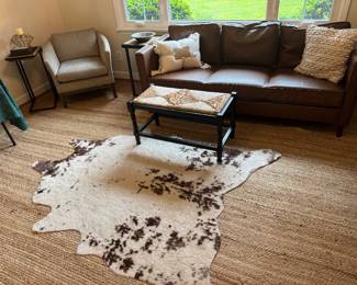 Lee industries chair, faux cowhide rug, and sofa