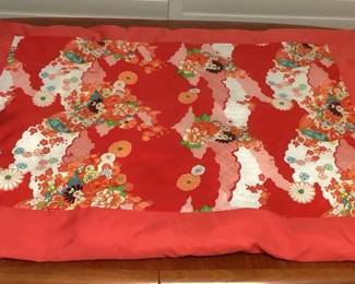 MES139 Red Japanese Floral Kake Futon Blanket
