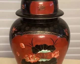 MES202 Large Red & Black Chinese Ginger Jar Vase