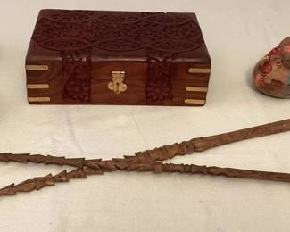 MES076 Carved Wooden Jewelry Box & Keepsakes