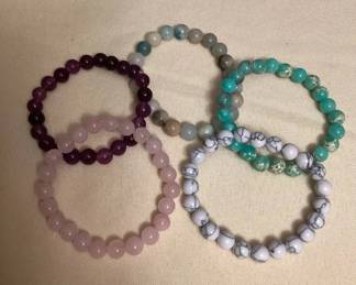 MES190 Five Polished Stone Bead Bracelets New