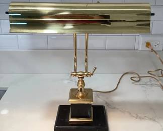 MES215 Brass Toned Bankers Lamp With Marble Base