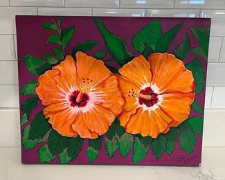 MES231 Original Painting Of Beautiful Hibiscus Flowers