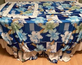 MES122 Vintage Blue Polyester Hawaiian Floral Print Bedding