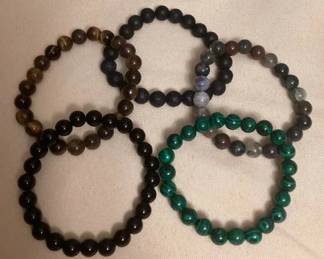 MES189 Five Polished Stone Bead Bracelets New