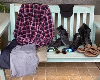 MES140 Men’s Shoes, Long Pants, Flannel Shirt, Sunglasses & Hat