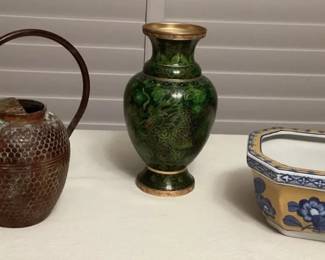 MES137 Chinese Cloisonné Vase, Ceramic Planter & Copper? Watering Can