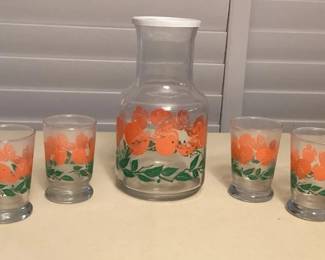 MES088 Vintage Libbey? Juice Pitcher With Matching Juice Glasses
