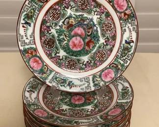 MES014 Eight Chinese Rose Medallion Dessert Plates 8”