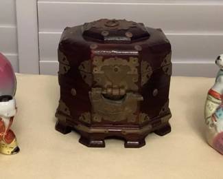 MES116 Chinese Wooden Jewelry Box & Porcelain Figurines