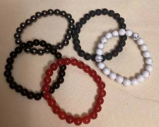 MES191 Five Polished Stone Bead Bracelets New