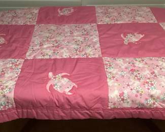 MES036 Pink Honu Turtle Hawaiian Patchwork Quilt Blanket