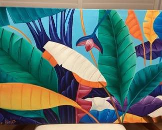 MES091 Large Original Painting Of Colorful Tropical Hawaiian Plants