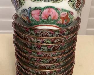 MES010 Twelve Chinese Rose Medallion Porcelain Soup/Rice Bowls 5”